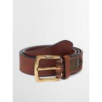 Barbour Mens Tartan Panel Engraved Buckle Leather Belt - Brown