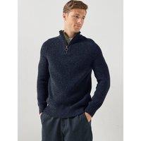 Barbour Mens Heavy Fleck Half Zip Knitted Jumper - Navy