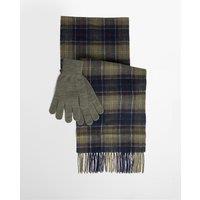 Barbour Mens Tartan Matching Scarf & Gloves Gift Set - Green