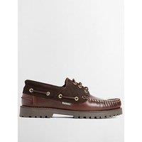 Barbour Mens Premium Leather Lug Sole Boat Shoes - Brown