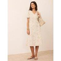 Mint Velvet Puff Sleeve Jacquard Dress - Cream