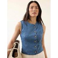 Mint Velvet Indigo Denim Scallop Waistcoat - Blue