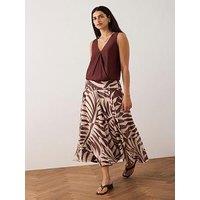 Mint Velvet Palm Print Drop Waist Skirt - Red