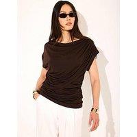 Mint Velvet Double Layer Drape Top - Brown