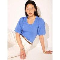 Mint Velvet Trim Woven Mix Top - Blue