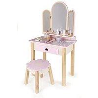 Acorn Kids' Wooden Beauty Vanity Table And Stool Playset - White/Pink