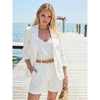 Sosandar Ivory Ruched Sleeve Linen Blend Blazer - Cream