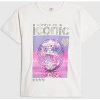 River Island Older Girls Always So Iconic Disco T-Shirt - White