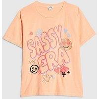 River Island Older Girls Sassy Era Smile Graphic Print T-Shirt - Orange