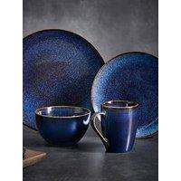 Barbary & Oak 16 Piece Dinner Set With Reactive Glaze Finish, Cobalt Blue