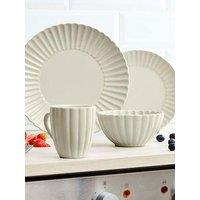 Swan 16 Piece Scallop Edge Stoneware Dinner Set, Cream