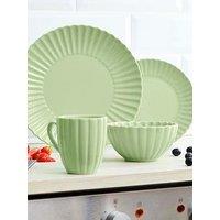 Swan 16 Piece Scallop Edge Stoneware Dinner Set, Green