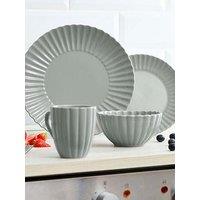 Swan 16 Piece Scallop Edge Stoneware Dinner Set, Grey