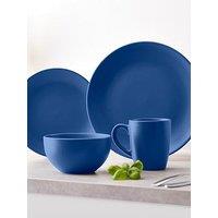 Tower 16 Piece Dinner Set With Smooth Matte Glaze Finish, Blue