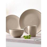Tower 16 Piece Dinner Set With Smooth Matte Glaze Finish, Taupe