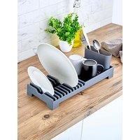 Tower Plastic Dish Drying Rack With Cutlery Holder, Grey