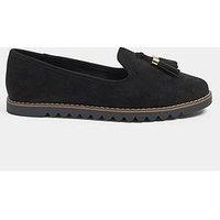 Yours Wide Fit Faux Suede Tassel Slip On Loafers - Black