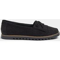 Yours Wide Fit Faux Suede Fringe Loafers - Black