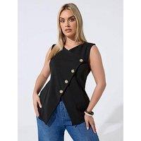 Yours Curve Asymmetrical Button Waistcoat - Black