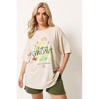 Yours Curve 'Happiness Grows' Printed T-Shirt - Cream
