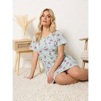 Yours Curve Flamingo Placket Nightdress - Green