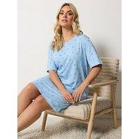 Yours Curve Heart Print Side Split Nightdress - Blue