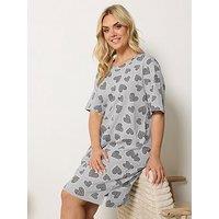 Yours Curve Heart Cluster Split Nightdress - Grey