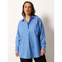 Yours Curve Stripe Detail Shirt - Blue