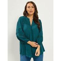 Yours Curve Crochet Sleeve Notch Neck Top - Blue