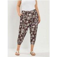 Yours Curve Floral Cropped Harem Trousers - Brown