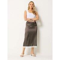 Yours Tall Spot Midaxi Lace Hem Skirt - Brown