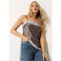 Long Tall Sally Tall Spot Asymmetrical Lace Cami - Brown