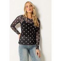 Long Tall Sally Tall Polka Dot Mesh Top - Black