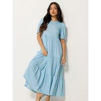 Yours Petite Spot Tiered Maxi Dress - Blue