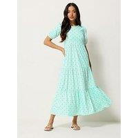 Yours Petite Spot Tiered Maxi Dress - Green
