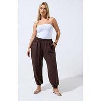 Yours Harem Crinkle Balloon Trouser - Brown