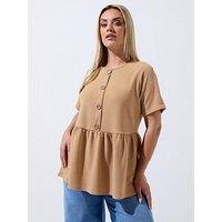 Yours Curve Button Down Peplum Top - Cream