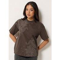 Pixiegirl Petite Paisley Puff Short Sleeve T-Shirt - Brown