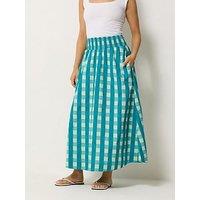 Yours Petite Gingham Check Shirred Midi Skirt - Blue