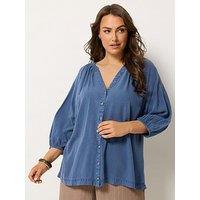 Yours Curve Chambray 3/4 Sleeve Blouse - Blue