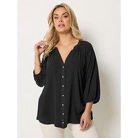 Yours Curve Chambray 3/4 Sleeve Blouse - Black