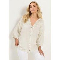 Yours Curve Chambray 3/4 Sleeve Blouse - Cream