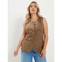 Yours Curve Suedette Waistcoat - Brown