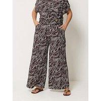 Yours Curve Wide Leg Zebra Print Co-Ord Trouser 30" - Brown