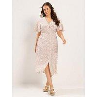 Yours Curve Shirred Waist Tea Dress - Cream