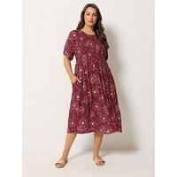 Yours Curve Shirred Puff Sleeve Midaxi Dress - Red