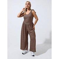 Yours Curve Gingham Jumpsuit - Brown