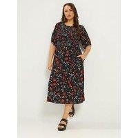 Yours Curve Shirred Puff Sleeve Midaxi Dress - Black