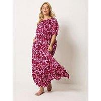 Yours Curve Tie Smock Maxi Dress - Pink