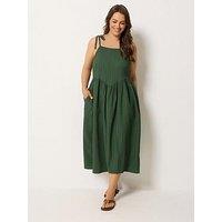 Yours Curve V-Waist Tie Strappy Dress - Green